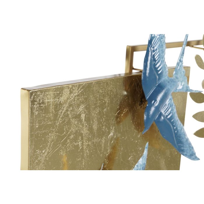 DKD Home Decor Decoración de Pared Glam de Metal con Golondrinas Color Dorado y Azul 72.4 cm Alto, 84.5 cm Ancho, 8.3 cm Profundidad 2