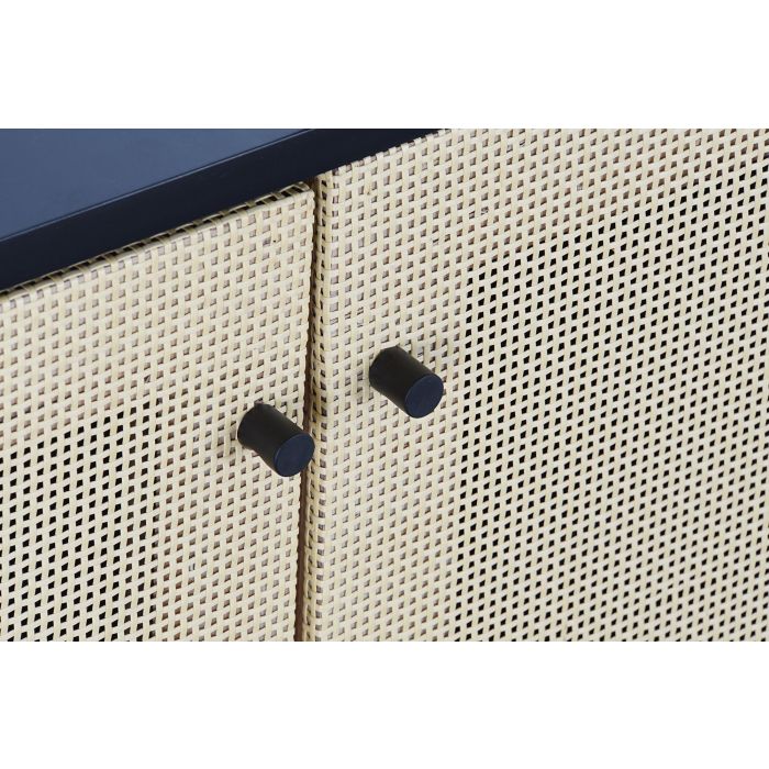 DKD Home Decor Mueble TV Balines Negro Natural 160x65x38 cm Abeto Ratan 2