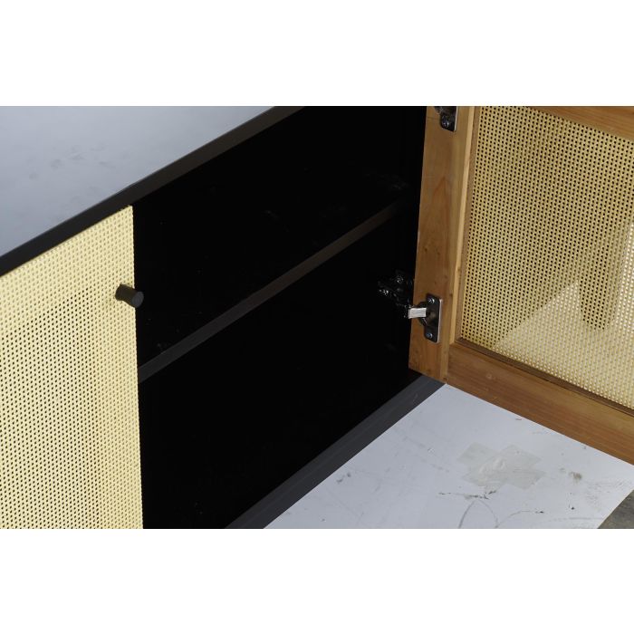 DKD Home Decor Mueble TV Balines Abeto Ratán Negro Natural con 2 Puertas y 3 Estanterías 160x38x65 cm 4