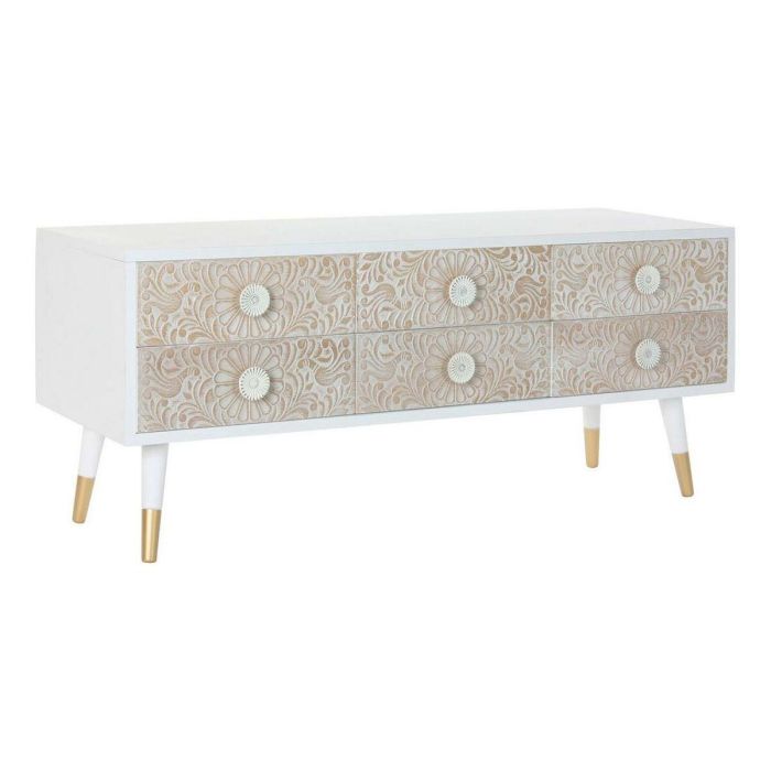 Mueble de TV DKD Home Decor 119 x 42 x 50 cm Abeto Dorado Blanco Marrón claro