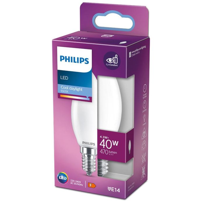 Bombilla vela led e14 4,3w 470lm 6500k luz fria ø3,5x9,7cm. philips 1