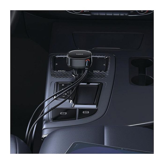 Baseus Enjoyment Pro Cargador de Coche 60W USB-C Retráctil - Carga Rápida con Cable 0.7m, Negro