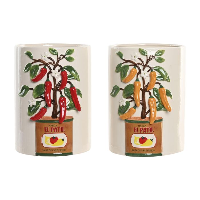 DKD Home Decor Jarrón Rojo Verde Blanco Cerámica 22 x 28 x 22 cm (2 Unidades)