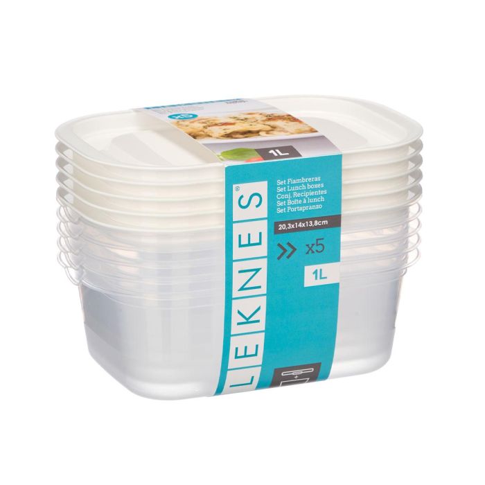 Set 5 Fiambreras Plastico Rectangular 1000Ml Leknes 20X14CM (12 Unidades) 2 Set 5 Fiambreras Plastico Rectangular 1000Ml Leknes 20X14CM (12 Unidades) 2