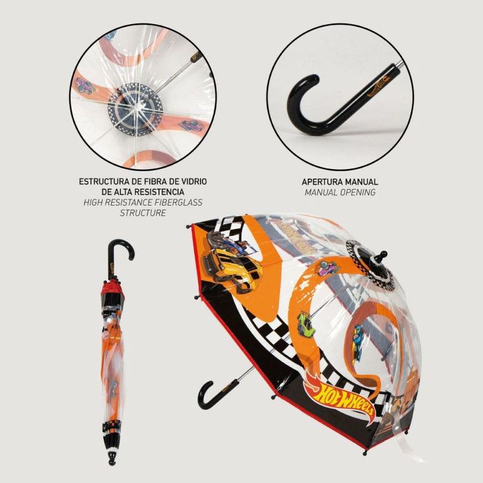 Hot Wheels Paraguas Manual Transparente de Burbuja 45 cm - Naranja con Diseño de Coches para Niños 3+ años, Perfecto para Días de Lluvia 2 Hot Wheels Paraguas Manual Transparente de Burbuja 45 cm - Naranja con Diseño de Coches para Niños 3+ años, Perfecto para Días de Lluvia 2