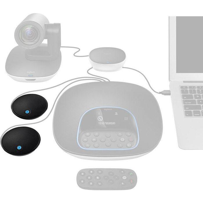 Logitech 989-000171 Micrófonos de Expansión Inalámbricos para Mesa Omnidireccionales, Reducción de Ruido, Compatible con Logitech Group 1