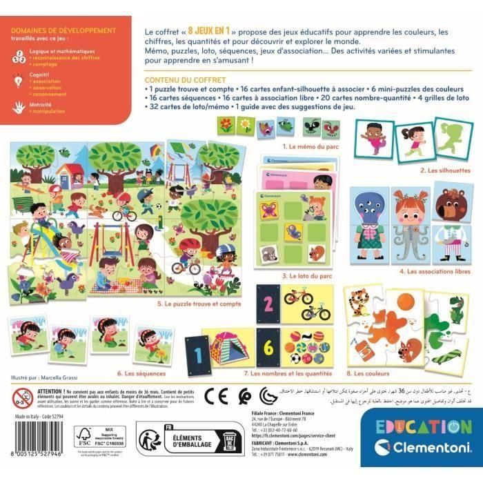 Clementoni CLE8005125527946 Caja de 8 juegos en 1 - Juegos educativos formas, colores, números, cantidades - A partir de 3 años 3