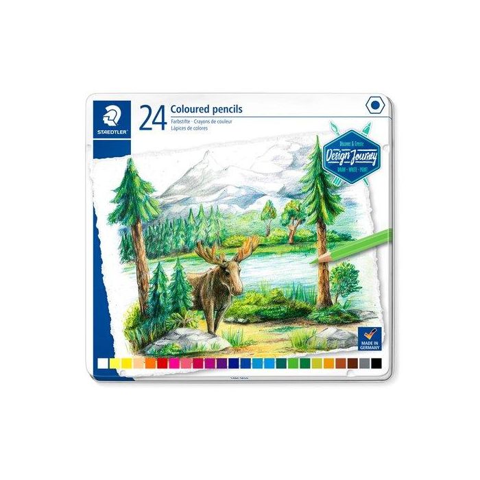 Staedtler Lápices De Colores Design Journey 146C, Estuche Metal 24 Ud - Mina Suave, Colores Intensos