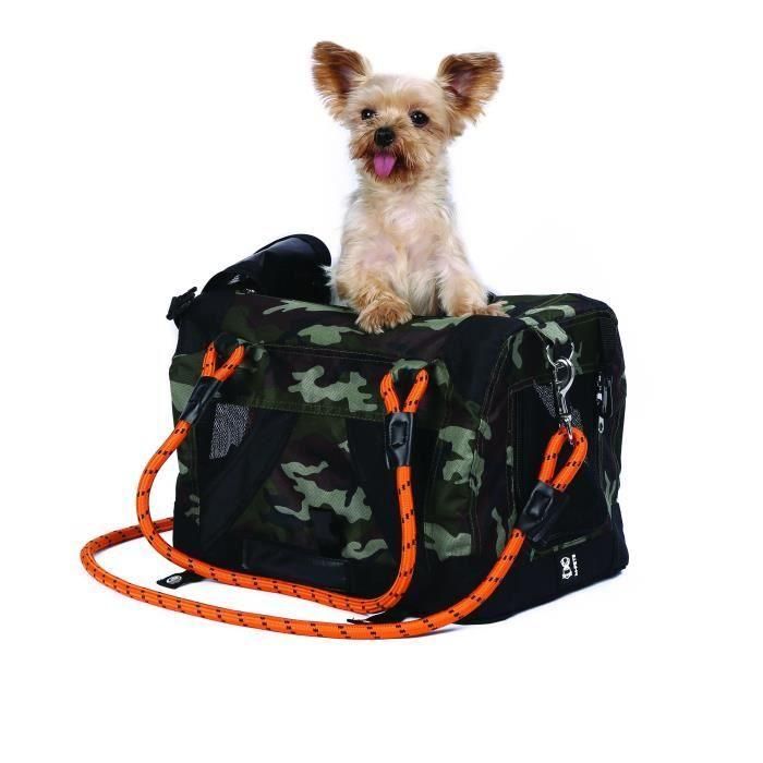 Bolsa de transporte - M PETS - REMIX 2 en 1 Camuflaje y Naranja - 41 x 28 x 28 cm - Plegable - Ligera - Arnés con cinturón