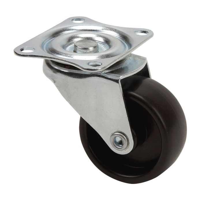 Rueda giratoria con placa y eje liso, color negro, carga máx. 30 kg, ø 5 cm Rueda giratoria con placa y eje liso, color negro, carga máx. 30 kg, ø 5 cm