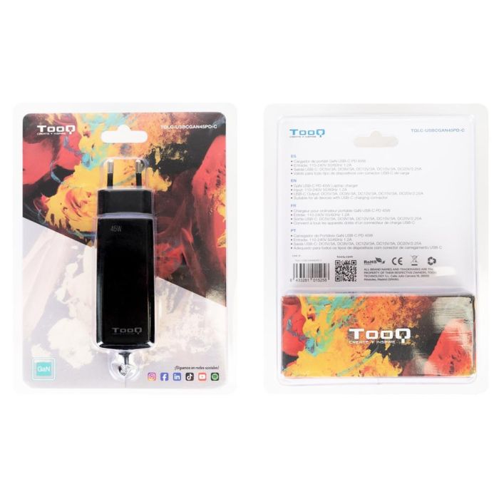 TOOQ Cargador portatil gan USB-C pd 45W, cubico negro 4