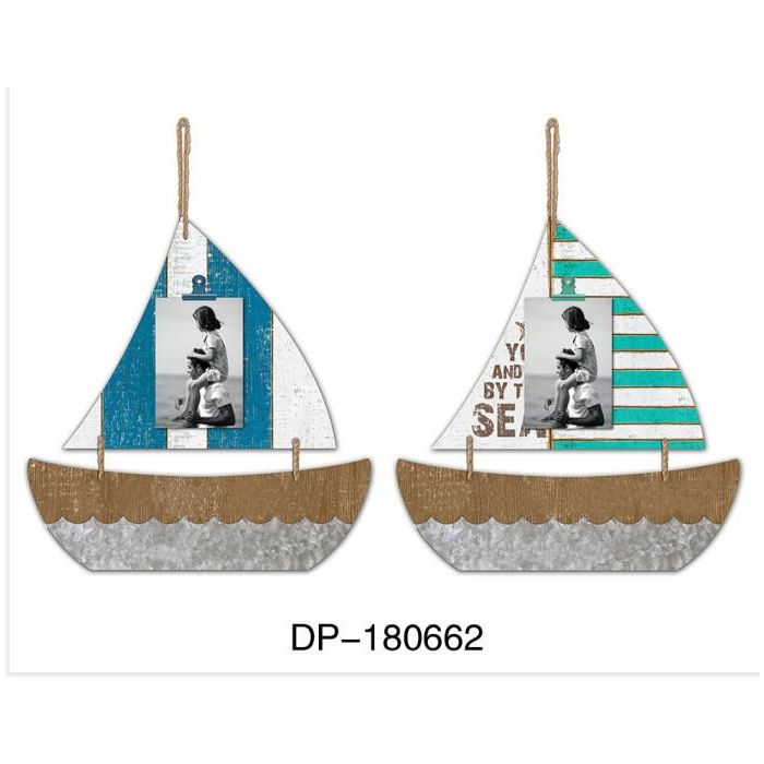 DKD Home Decor Decoración Pared Mediterráneo Velero Portafoto MDF Metal Cuerda Multicolor Marrón 43x40x2 cm (Pack de 2)