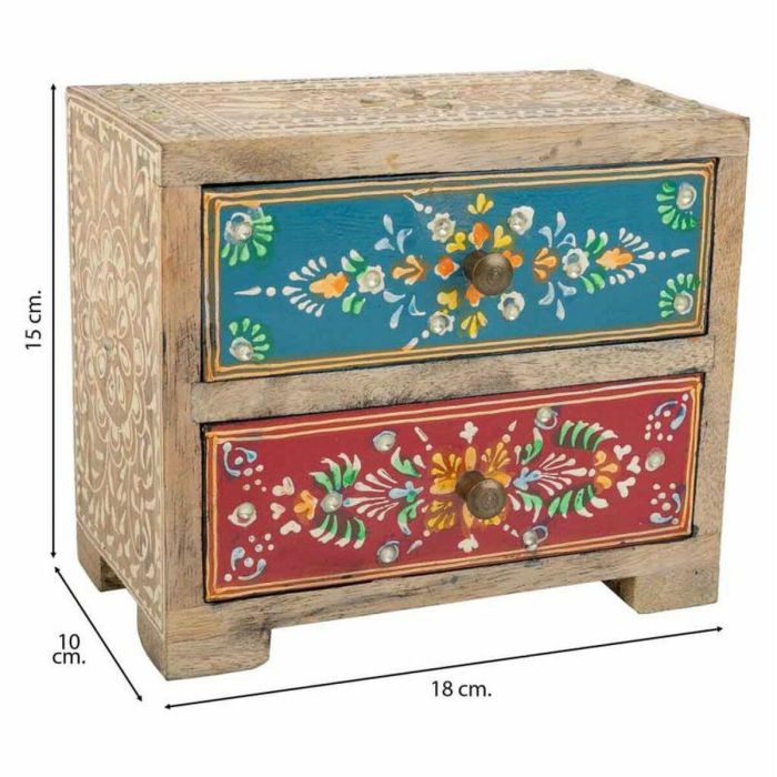 Caja-Joyero Alexandra House Living Multicolor Natural Madera de mango Madera MDF 10 x 15 x 18 cm 2 cajones 4