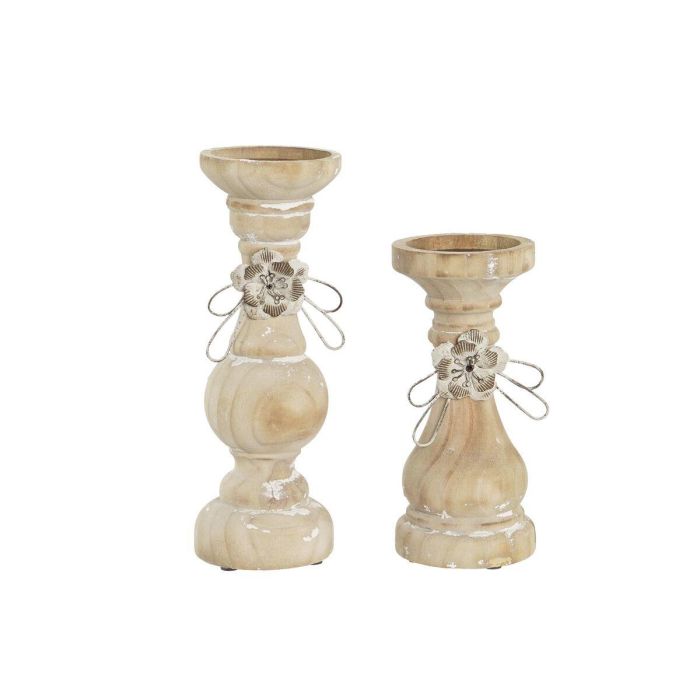 Portavela Neoclasico DKD Home Decor Natural 9.5 x 28 x 9.5 cm Set de 2