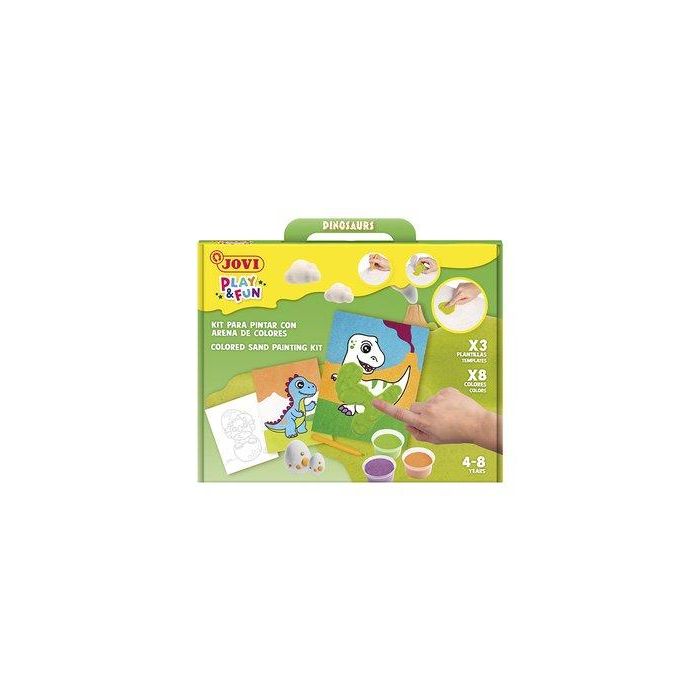 Jovi Juego Pinta con Arena de Colores Dinosaurios Play&Fun - Kit de Manualidades Temático Infantil
