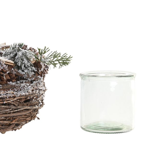 DKD Home Decor Portavela Navidad Tradicional Rojo Natural Ratán y Cristal 24 x 14 x 24 cm 1