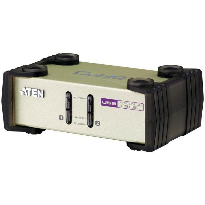 Aten 2-Port USB PS/2 VGA KVM Switch con Video DynaSync para 2 Computadoras y Cables Incluidos