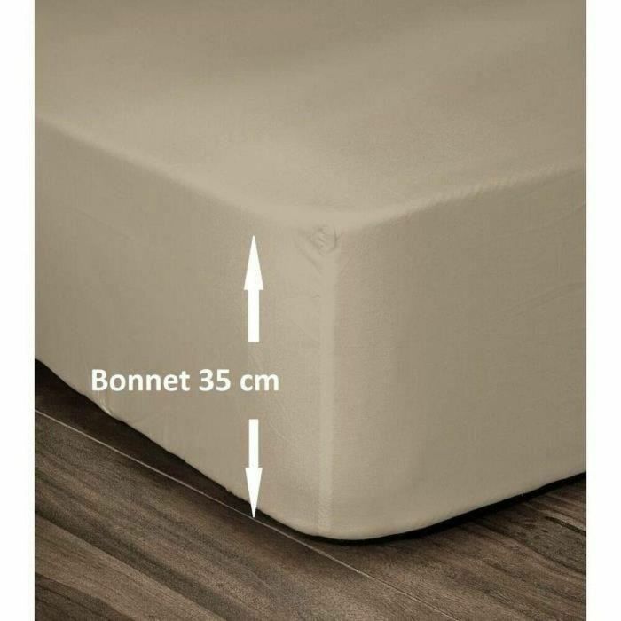 Lovely Home Sábana Ajustable 100% Algodón 54 Hilos 180x200 cm para Cama Doble Gorra 35cm Beige