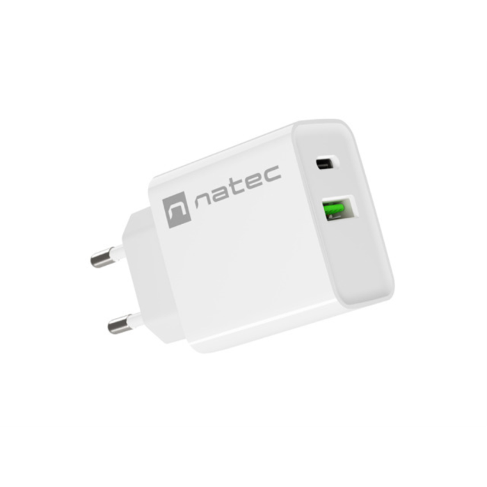 NATEC RIBERA Cargador de Pared Universal con Carga Rápida para Interior, Alimentación Corriente Alterna, 1 Puerto USB Tipo C, Color Blanco