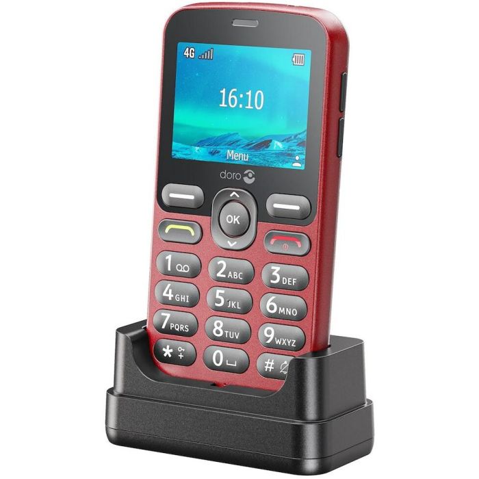 Doro 1880 Teléfono Básico Rojo 4G Libre, Pantalla 2.4", Cámara, Bluetooth 5.0, Linterna, Radio FM, USB-C 5