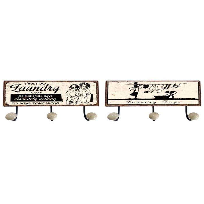 DKD Home Decor Perchero Pared Vintage Negro Blanco Metálico Pack 4 Unidades, 3 Colgadores, 37cm Ancho x 14.5cm Alto x 6cm Profundo