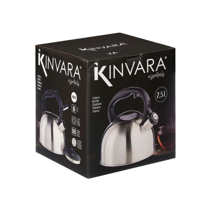 Kinvara Tetera Acero Inoxidable 2,5L con Asa de Plástico, Plata y Negro, 23x20.5x19cm (Set de 6) 2