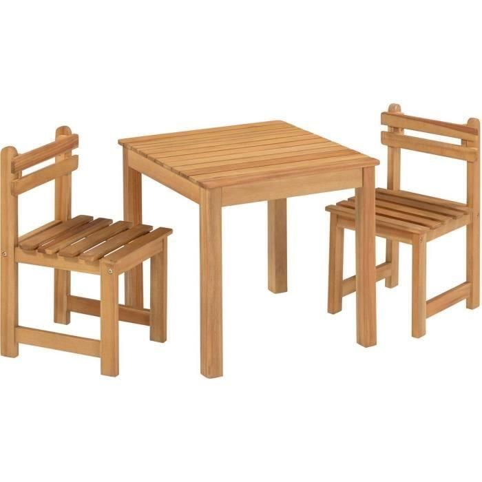 Juego de comida de jardín para niños - mesa cuadrada 65x65cm y 2 sillas - Madera - Para niños