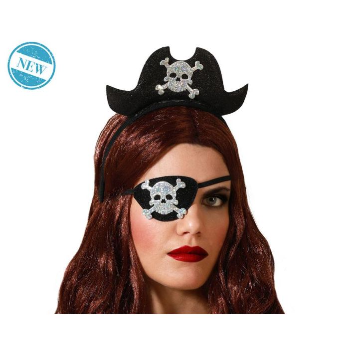 Diadema con Sombrero Pirata Negro y Calavera Plateada - Accesorio para Fiestas Temáticas y Carnavales Diadema con Sombrero Pirata Negro y Calavera Plateada - Accesorio para Fiestas Temáticas y Carnavales