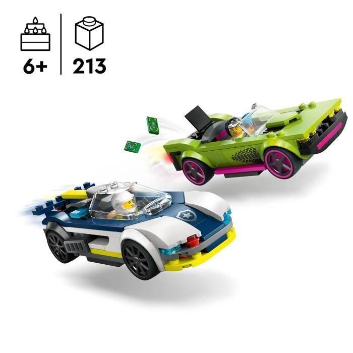 LEGO 60415 City La Persecución entre el Coche de Policía y el Supercoche, Juguete con Minifiguras, Regalo para Niños 1