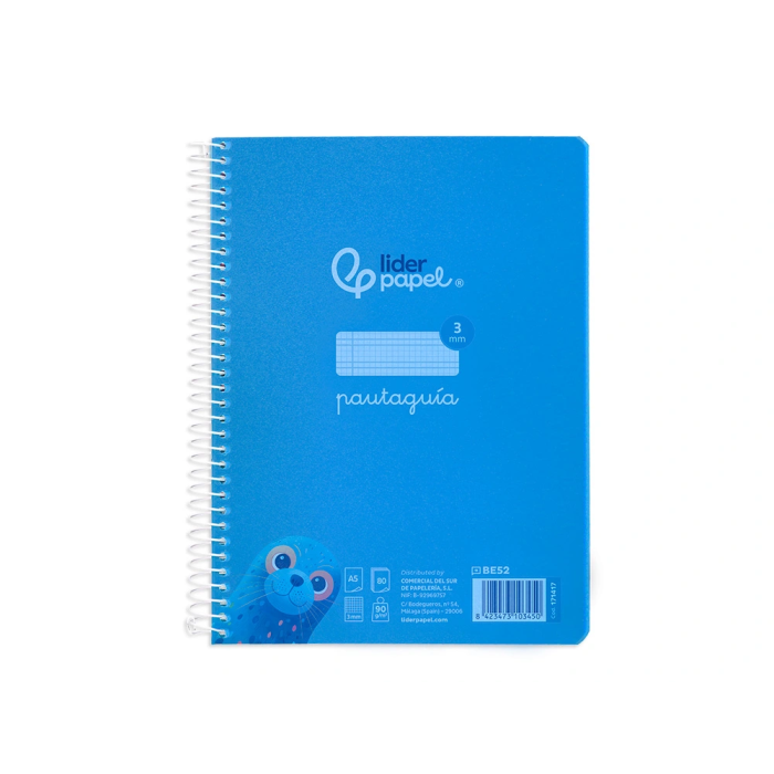 Liderpapel Cuaderno Espiral A5 Pautaguía Tapa Plástico 80 Hojas 90gr Cuadro Pautado 3mm Con Margen Color Azul 1