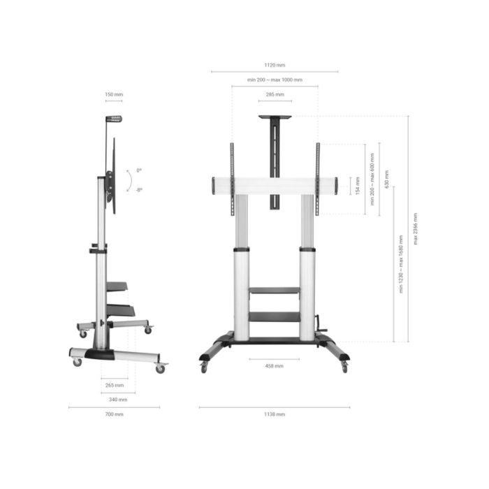 AISENS - SOPORTE DE SUELO PRO CON RUEDAS Y MANIVELA, BANDEJAS PARA DVD Y SOPORTE DE CAMARA PARA MONI 11