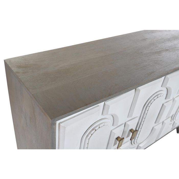 DKD Home Decor Buffet Blanco Dorado Madera Mango y Metal, 152x43x84 cm, 4 Puertas, 2 Estanterías, Hecho a Mano y Desmontable 1