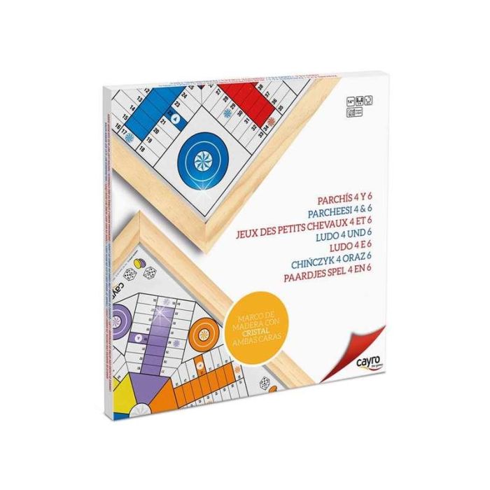 Cayro Tablero de Parchís para 4 o 6 Jugadores, de Cristal con Marco de Madera, 50x50 cm, Recomendado +14 años Cayro Tablero de Parchís para 4 o 6 Jugadores, de Cristal con Marco de Madera, 50x50 cm, Recomendado +14 años