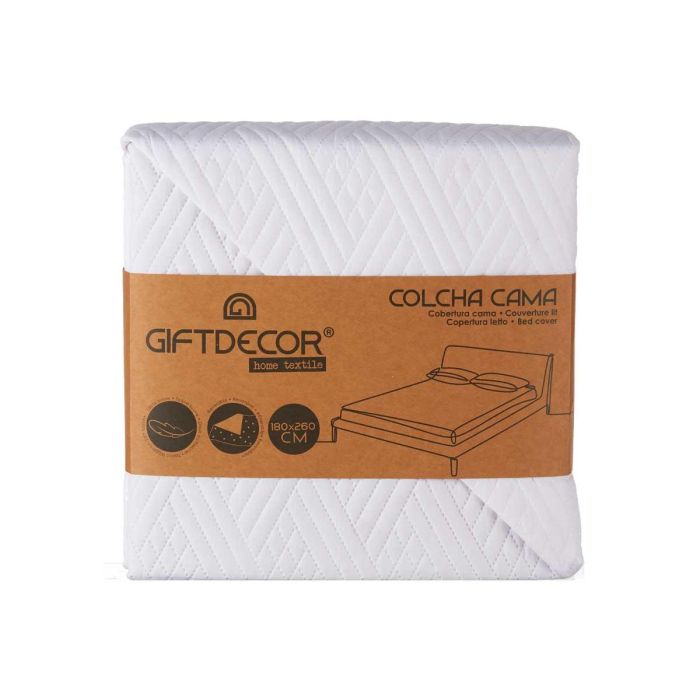 Colcha Reversible Giftdecor 240x260 cm - Blanco, 100% Poliéster, Tacto Suave (6 Unidades) 2 Colcha Reversible Giftdecor 240x260 cm - Blanco, 100% Poliéster, Tacto Suave (6 Unidades) 2