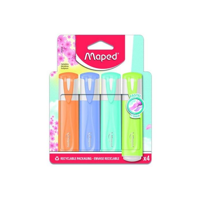 Marcador Fluor Maped Classic Pastel Estuche De 4
