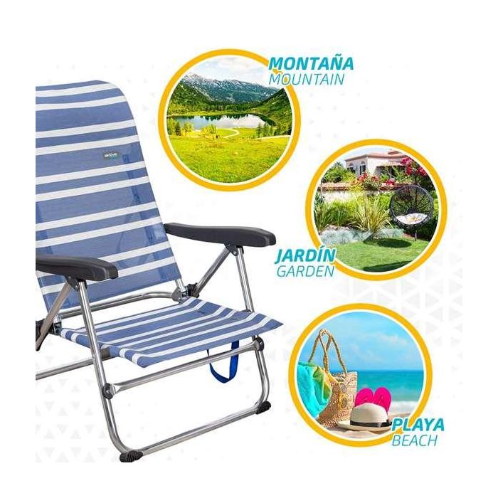 Silla playa aluminio plegable mykonos 5 posiciones 61x50x85 cm con asa. 15 Silla playa aluminio plegable mykonos 5 posiciones 61x50x85 cm con asa. 15