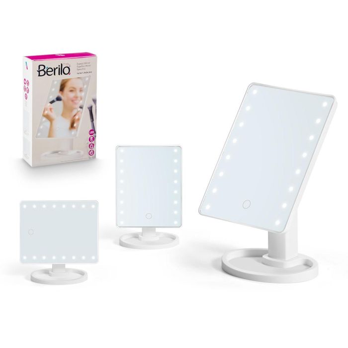 Berilo Espejo LED Rectangular para Baño con Pantalla Táctil, 16 Luces LED, Rotación Vertical y Horizontal, USB, Color Blanco 28x6.5x16.5 cm (12 Unidades) Berilo Espejo LED Rectangular para Baño con Pantalla Táctil, 16 Luces LED, Rotación Vertical y Horizontal, USB, Color Blanco 28x6.5x16.5 cm (12 Unidades)