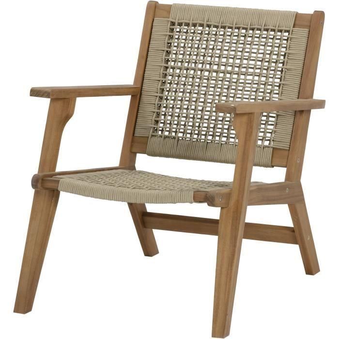 Sillón bajo en madera FSC Acacia y resina trenzada - 1 persona - Merida - Verde oliva Sillón bajo en madera FSC Acacia y resina trenzada - 1 persona - Merida - Verde oliva