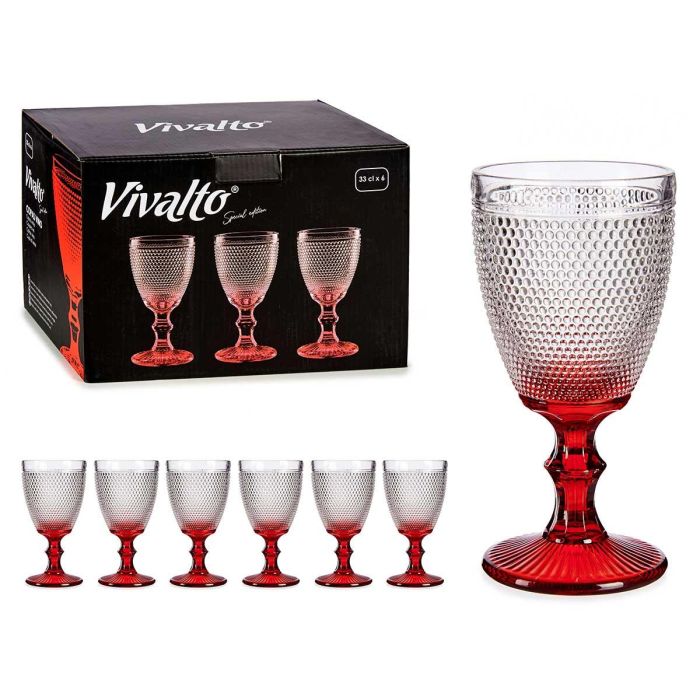 Copa de Vino Vidrio con Puntos, Pie Rojo 330 ml - Vivalto, 8x17x8 cm (36 Unidades) Copa de Vino Vidrio con Puntos, Pie Rojo 330 ml - Vivalto, 8x17x8 cm (36 Unidades)