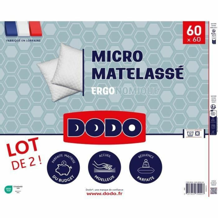 Dodo DOD3307419754423 - Juego de 2 almohadas micro acolchado 60 x 60 cm Blanco 1 Dodo DOD3307419754423 - Juego de 2 almohadas micro acolchado 60 x 60 cm Blanco 1