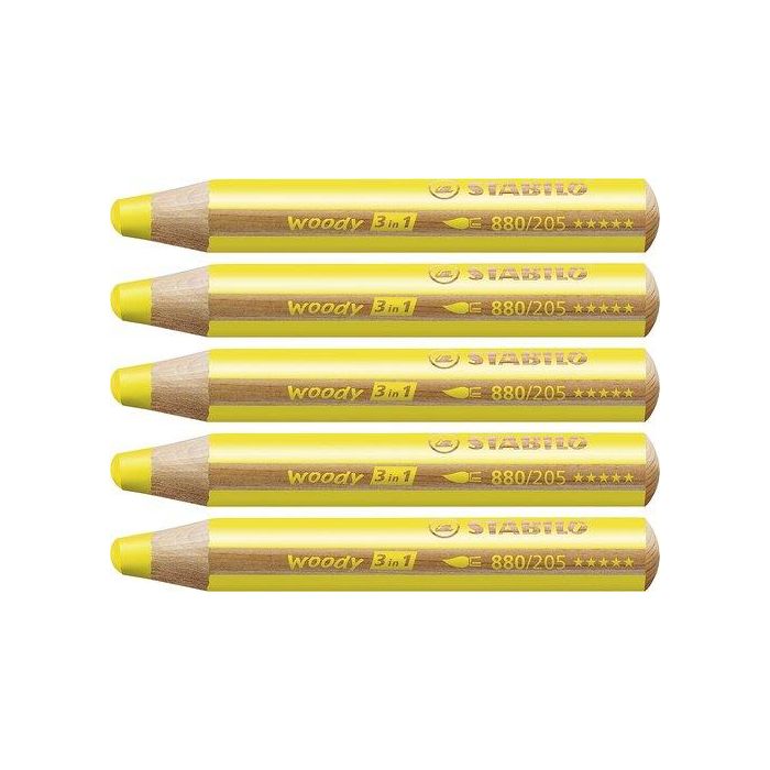 Lapices De Colores Stabilo Woody 3 En 1 Amarillo Estuche De 5