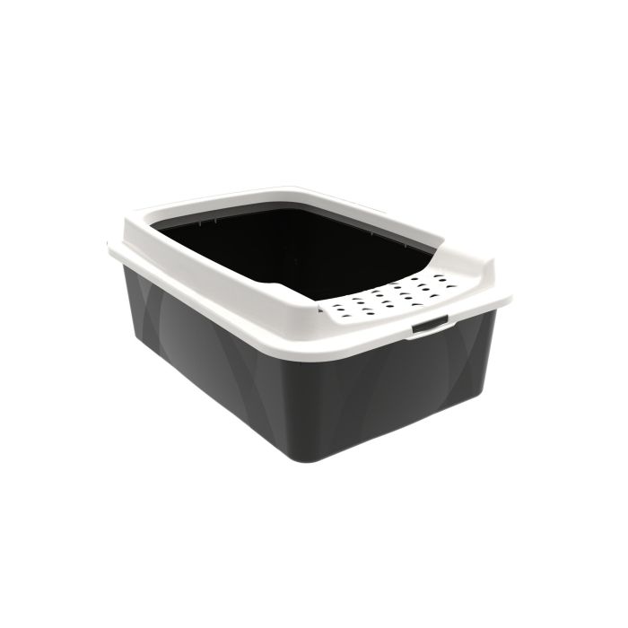 Rotho Mypet Bandeja para Gatos Bonnie Eco Baja para Razas Grandes, Borde Alto, Plástico Reciclado Blanco Negro, Fácil Limpieza