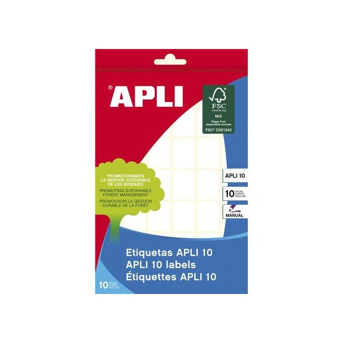 Apli Etiquetas Adhesivas 16x22 mm para Escritura Manual, Blanco, Paquete de 42 Hojas