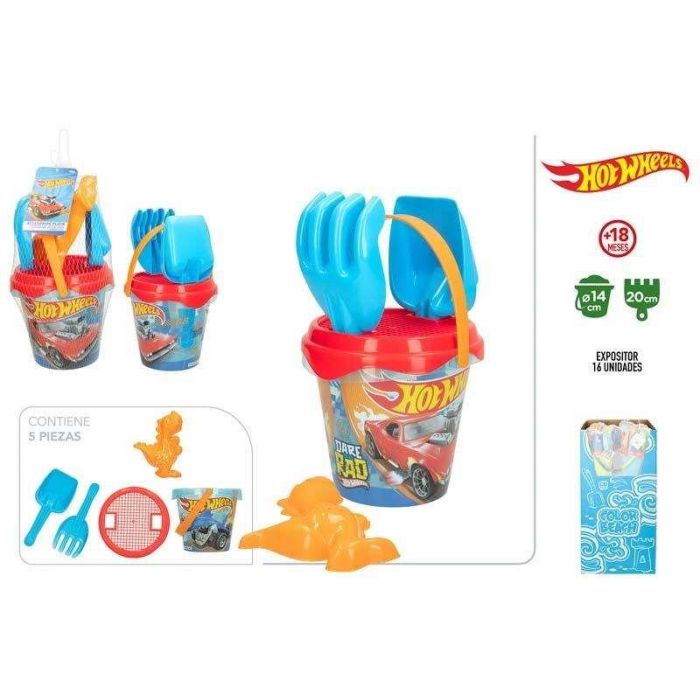 Hot Wheels Cubo de Playa 14 cm con Pala, Rastrillo, Cedazo y 1 Molde en Red - Modelos Surtidos 4