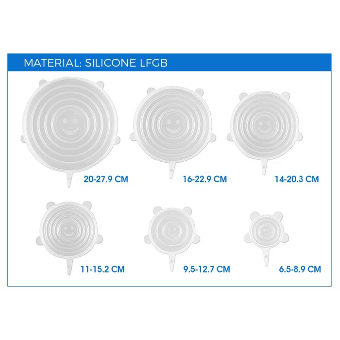 Quttin Set de 6 Tapas de Silicona Adaptables, 25 cm Ancho x 26 cm Largo x 2 cm Alto 21