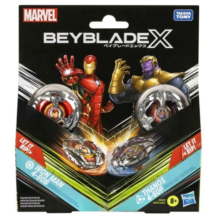 Colaboración Beyblade X Marvel, Iron Man 4-80B vs. Thanos 4-60B, multipack, a partir de 8 años 2