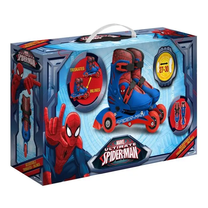 Spiderman Patines de Línea Ajustables Talla 27-30 para Niños con Cierre Seguro y Freno Trasero
