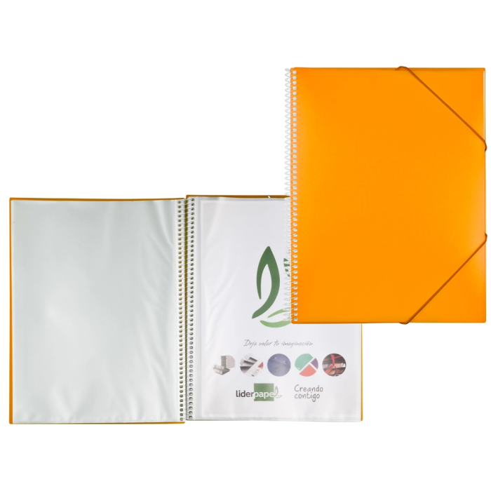 Liderpapel Carpeta Escaparate con Espiral 80 Fundas Polipropileno DIN A4 Naranja 1