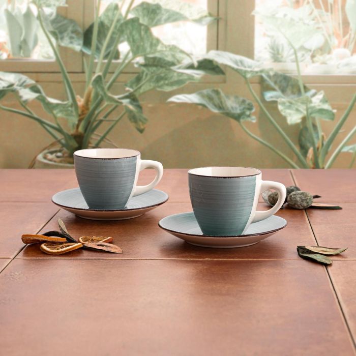 Quid Set de 2 Tazas con Platillo Vita Morning 22 cL de Cerámica Azul. Juego de 4 piezas, pintado a mano, apto lavavajillas y microondas. 1 Quid Set de 2 Tazas con Platillo Vita Morning 22 cL de Cerámica Azul. Juego de 4 piezas, pintado a mano, apto lavavajillas y microondas. 1