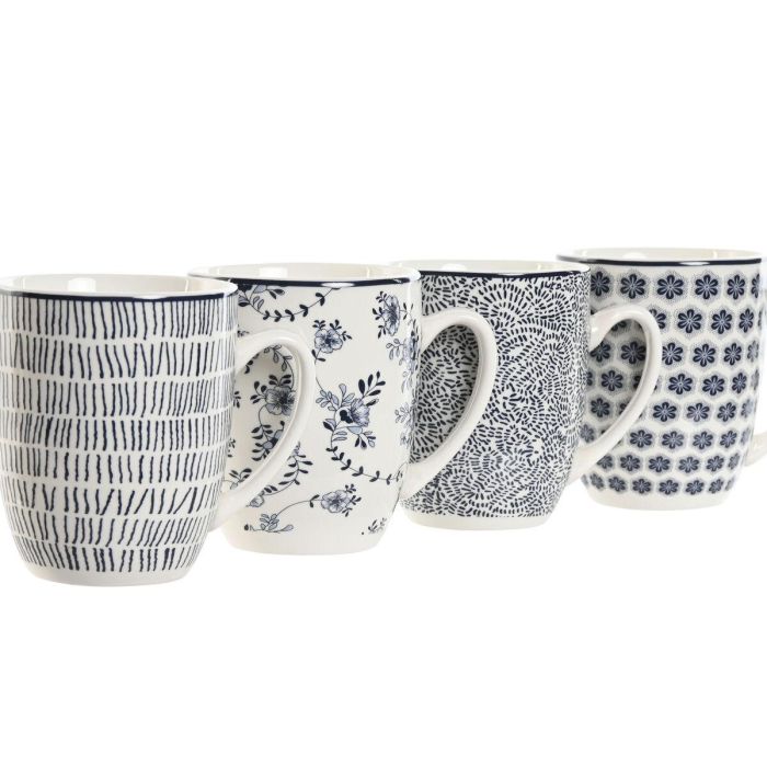 Mug Shabby DKD Home Decor Azul Blanco 9 x 10.5 x 12 cm Set de 4 3